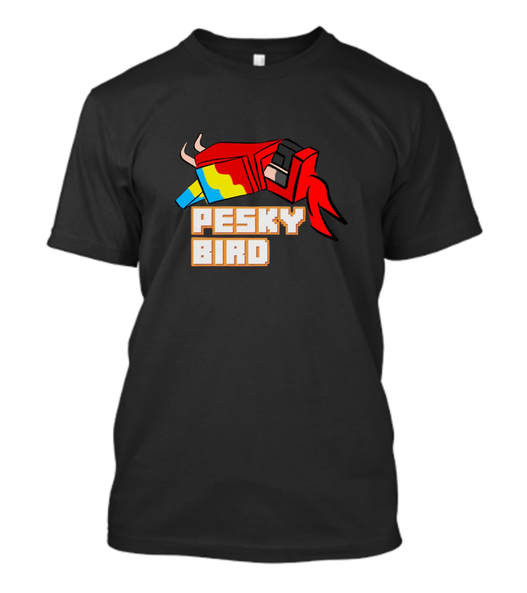 Pesky Bird Pixel Style Red And Yellow 3D Gaming Character T-Shirt