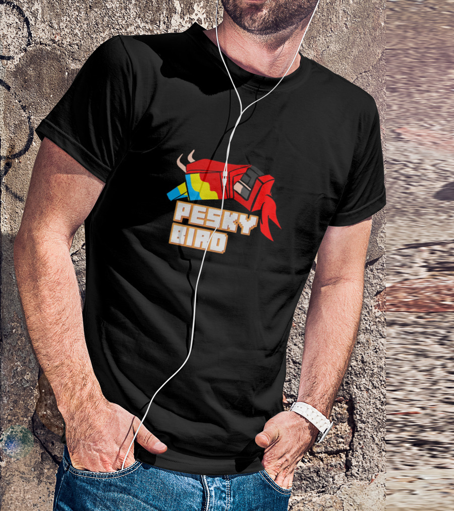 Pesky Bird Pixel Style Red And Yellow 3D Gaming Character T-Shirt