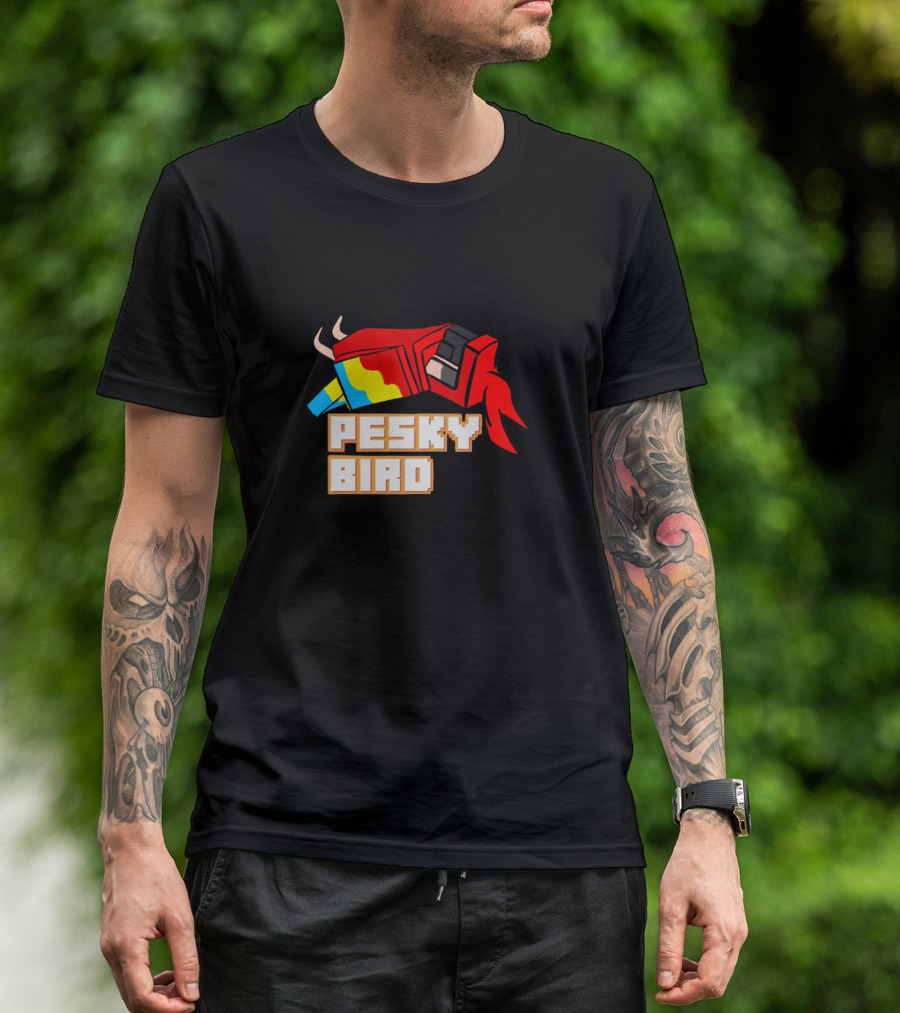 Pesky Bird Pixel Style Red And Yellow 3D Gaming Character T-Shirt