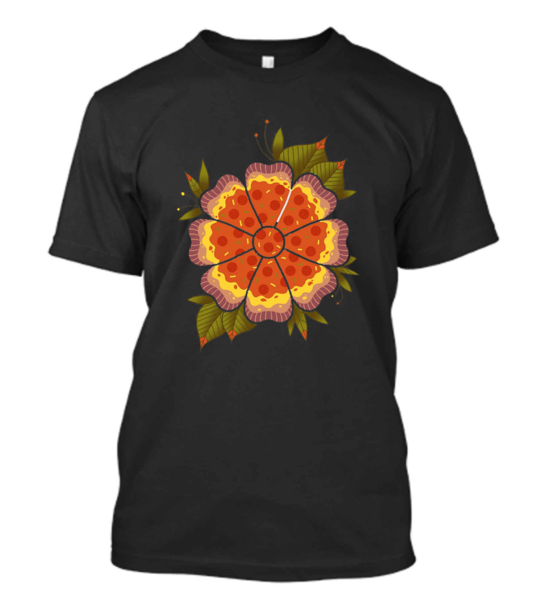 Pizza Flower With Pepperoni Petals And Leaves T-Shirt