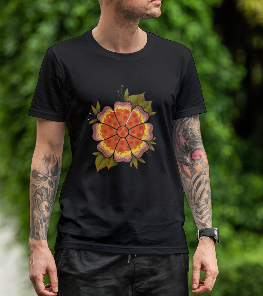 Pizza Flower With Pepperoni Petals And Leaves T-Shirt