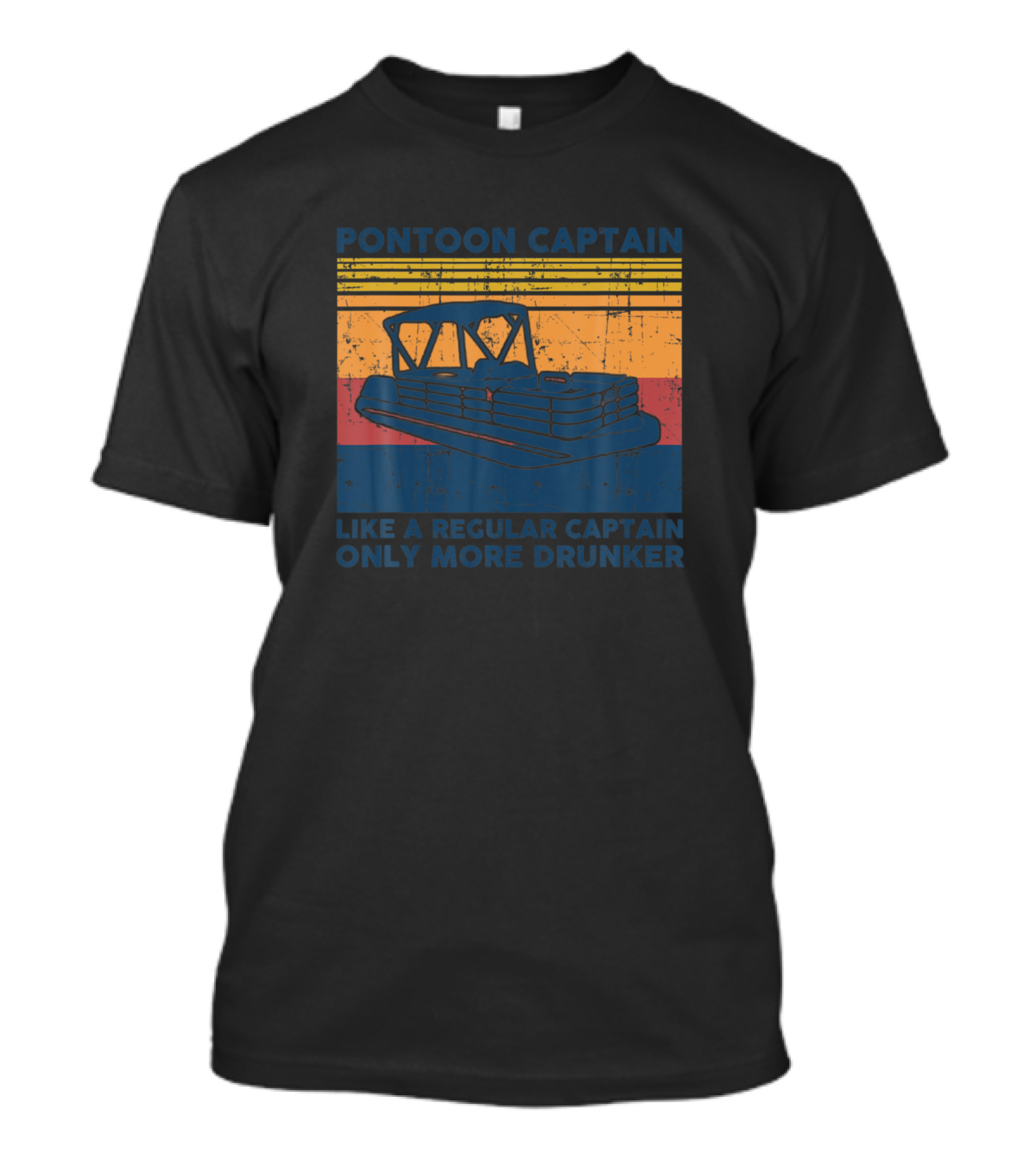 Pontoon Captain Like A Regular Captain Only More Drunker Boat Retro Stripes T-Shirt
