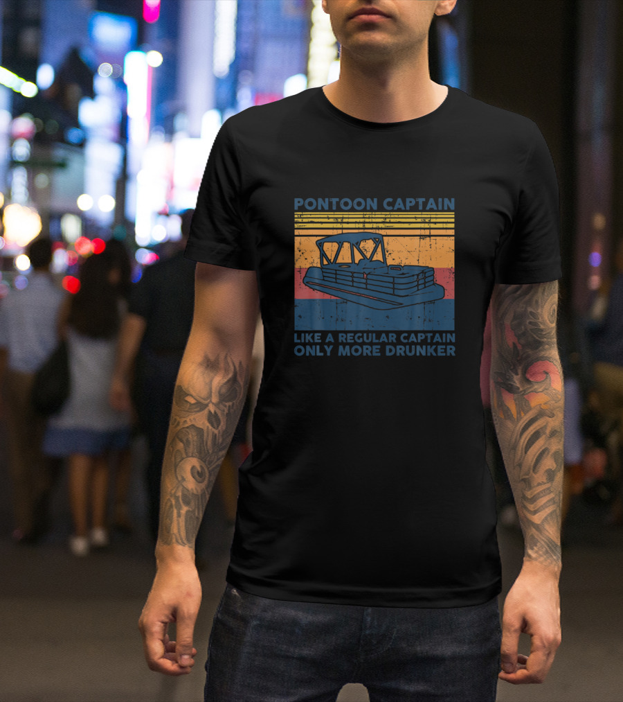 Pontoon Captain Like A Regular Captain Only More Drunker Boat Retro Stripes T-Shirt