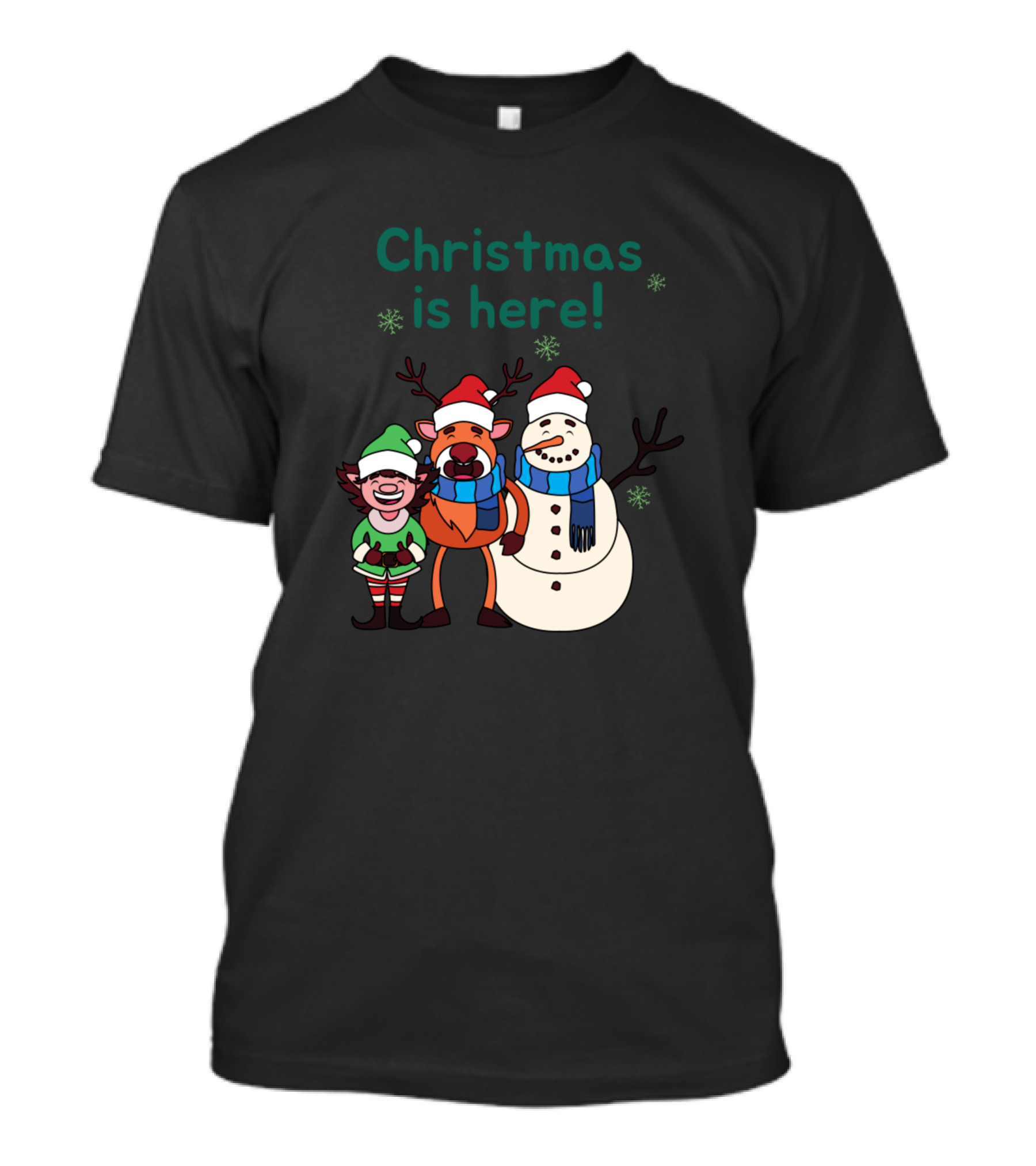 Christmas Is Here Santa Merry Reindeer Snowman Elf T-Shirt