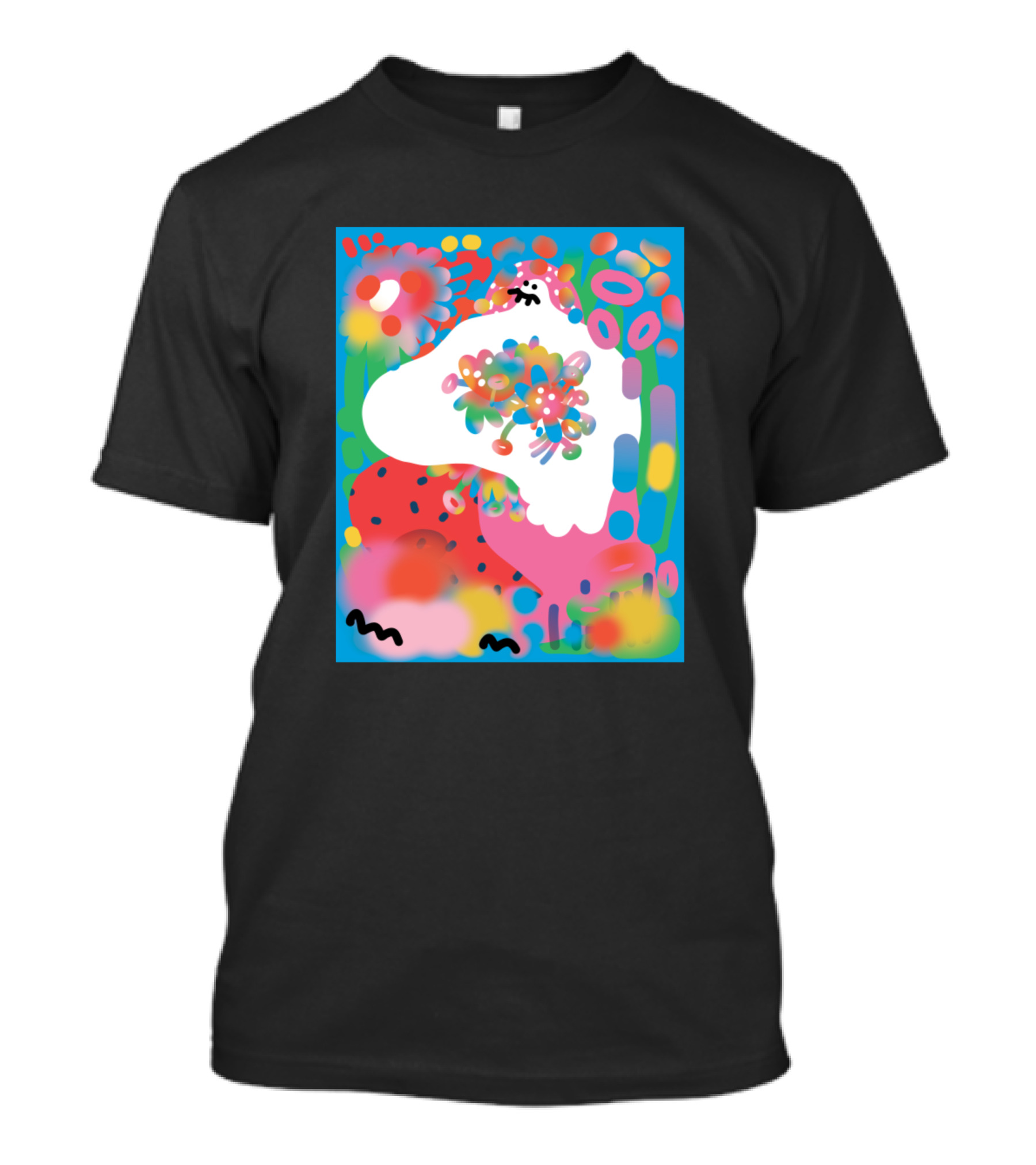 Serenity Colorful Abstract Flowers Blue Sky T-Shirt