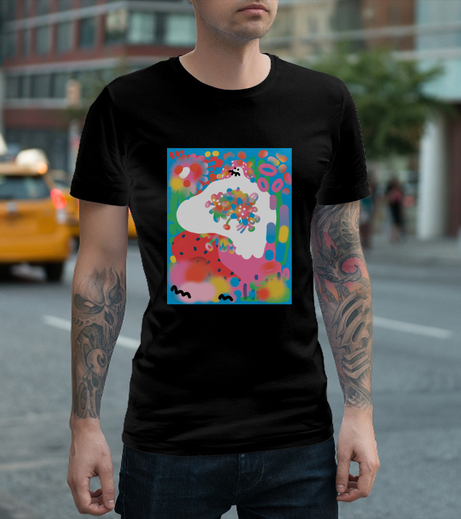 Serenity Colorful Abstract Flowers Blue Sky T-Shirt