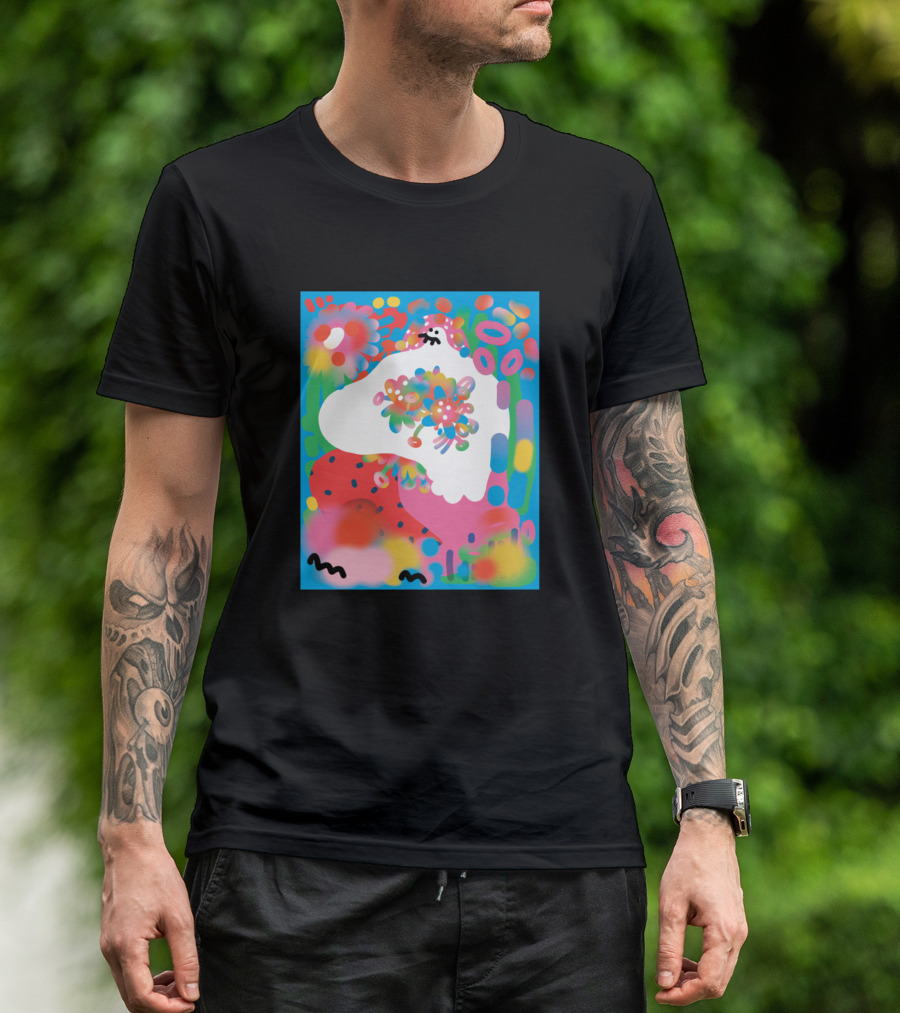Serenity Colorful Abstract Flowers Blue Sky T-Shirt