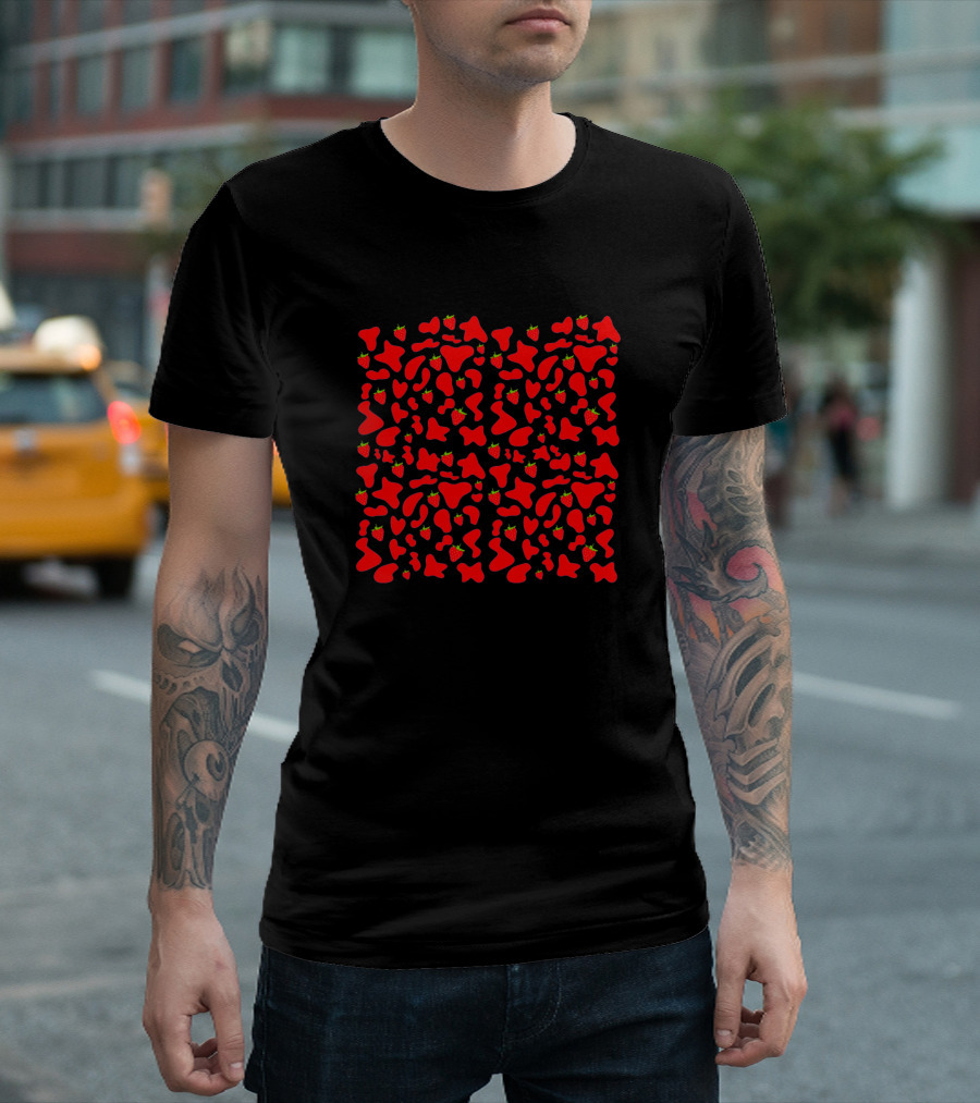 Strawberry Cow Pattern with Red Cow Spots and Strawberries T-Shirt