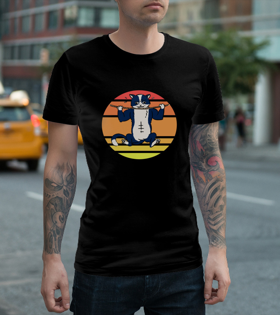 Strong Cat Pull-Up Sunset Stripes T-Shirt
