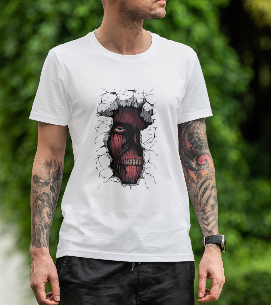 Colossal Titan Face Cracking Through Wall T-Shirt