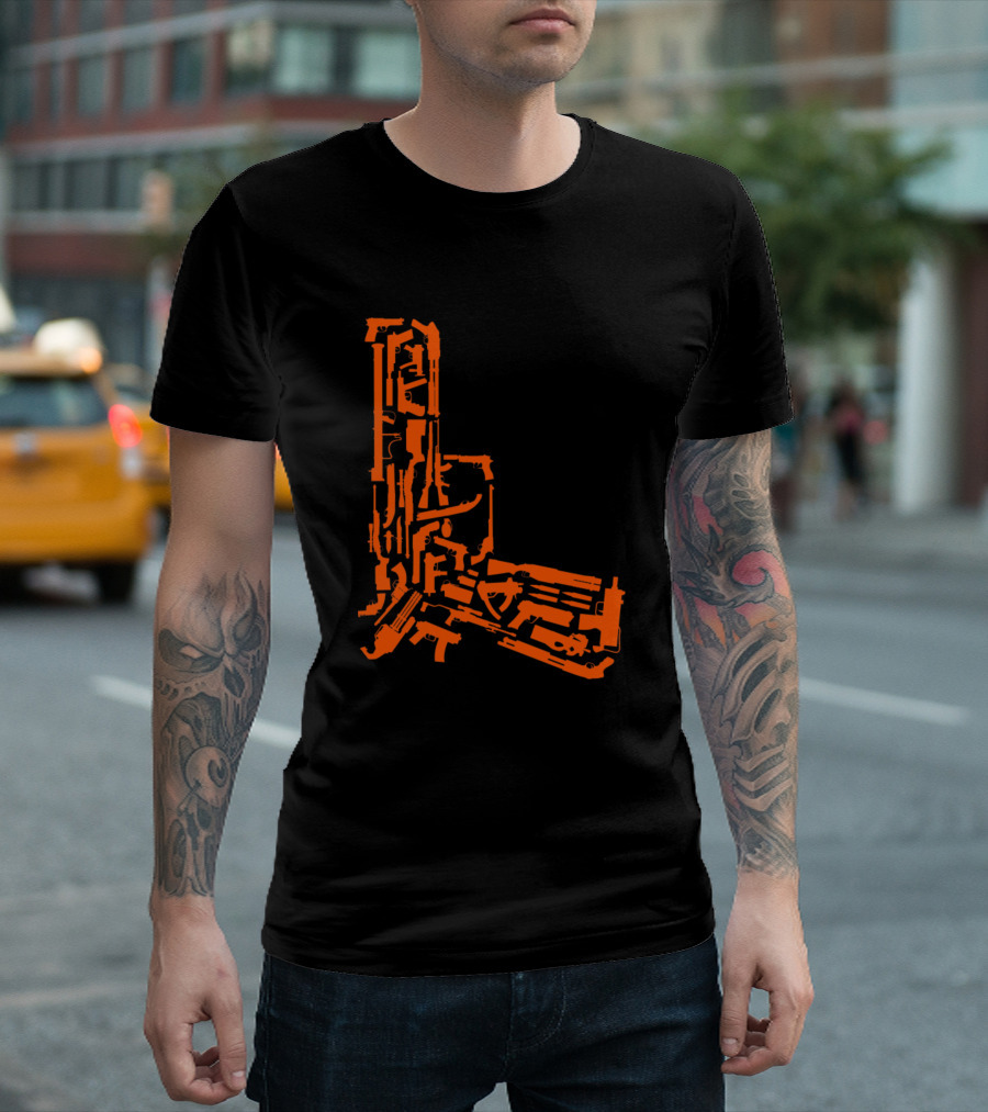 Various Weapons Forming Pistol Shape T-Shirt