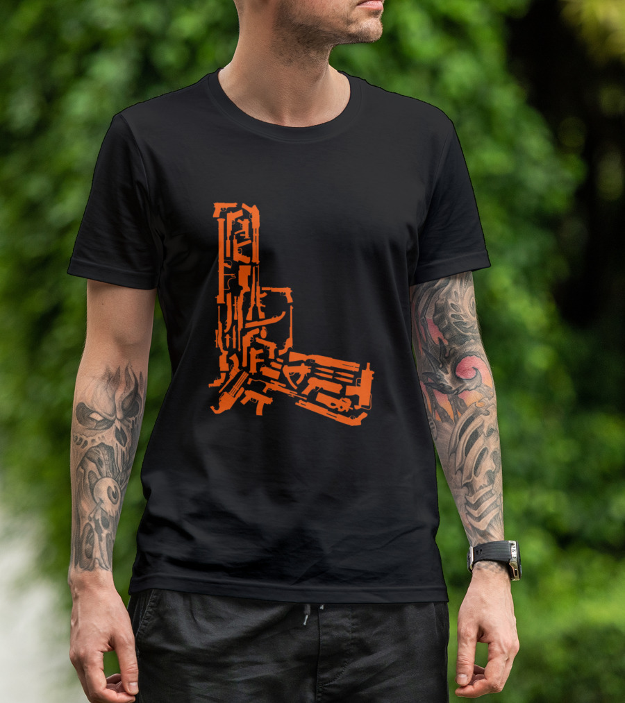 Various Weapons Forming Pistol Shape T-Shirt