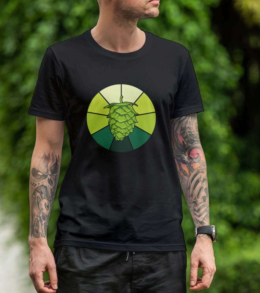 Vintage Green Beer Hop Circle Stained Glass T-Shirt