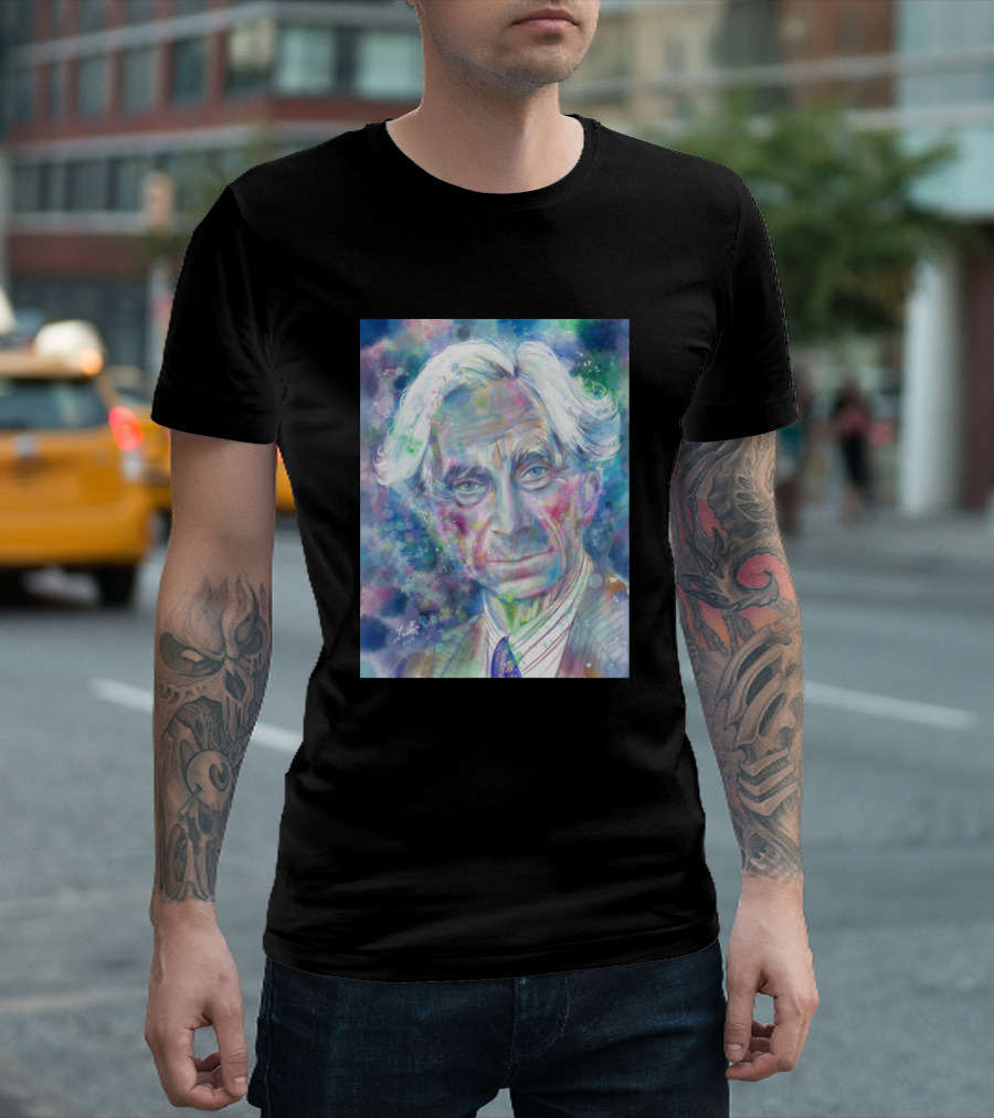 Bertrand Russell Watercolor Portrait Art Multicolor Psychedelic T-Shirt