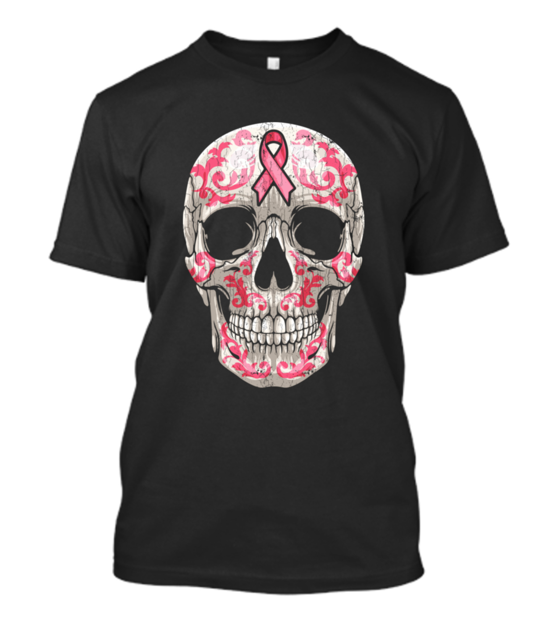 Breast Cancer Awareness Pink Ribbon Sugar Skull T-Shirt