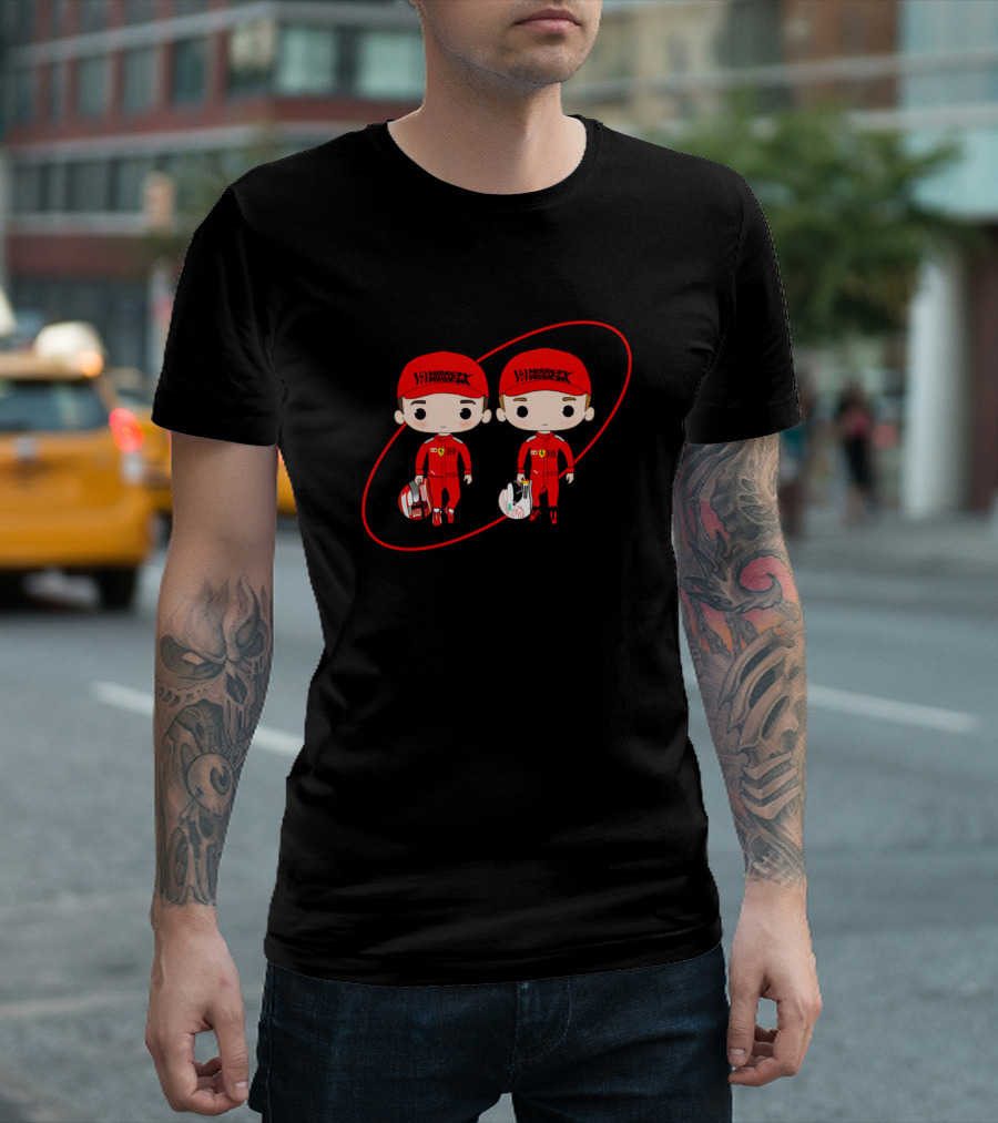Charles Leclerc Sebastian Vettel Racing Duo In Red Outfits With Helmets And Caps T-Shirt