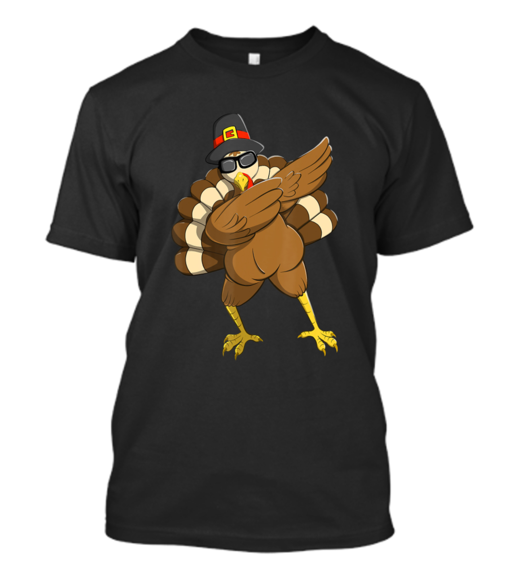 Thanksgiving Dabbing Turkey With Pilgrim Hat For Family Fun T-Shirt