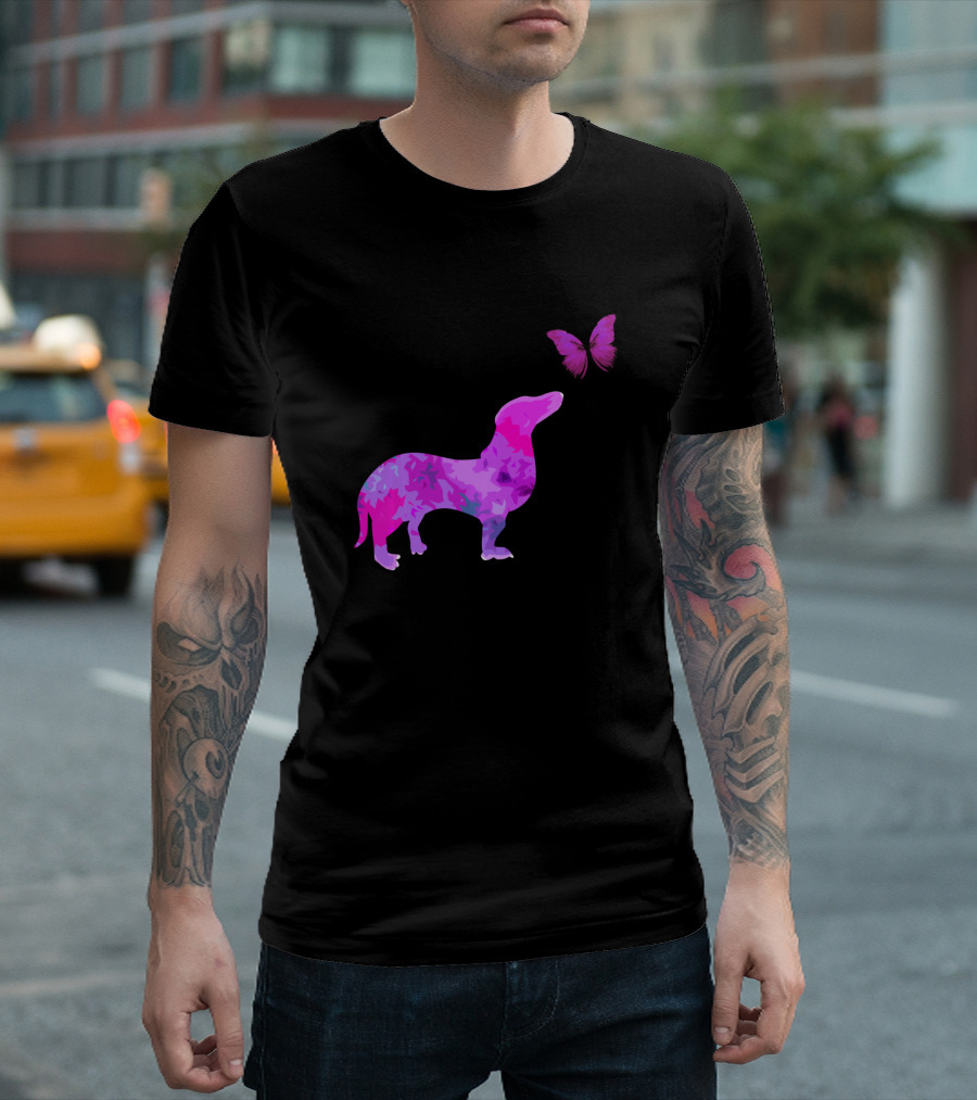 Dachshund With Butterfly Cute Puppy Animal Love T-Shirt