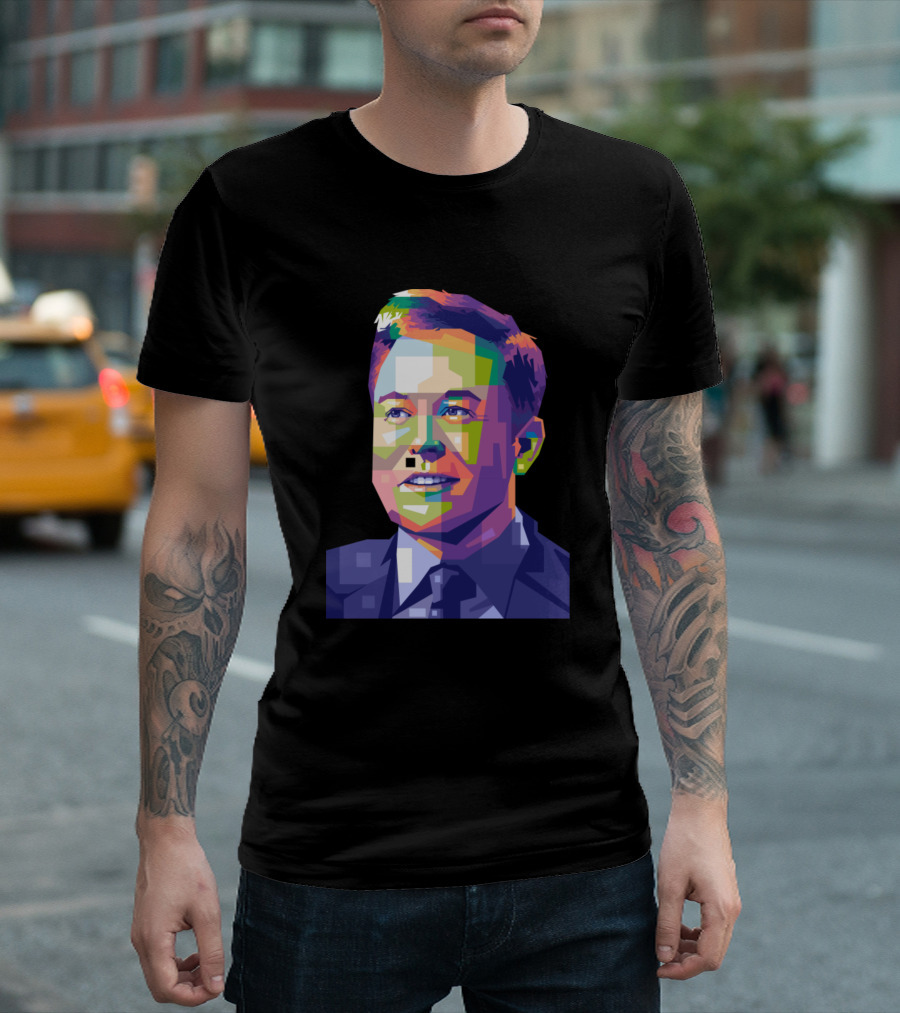 Elon Mask Pop Art Portrait Multicolored Geometric T-Shirt