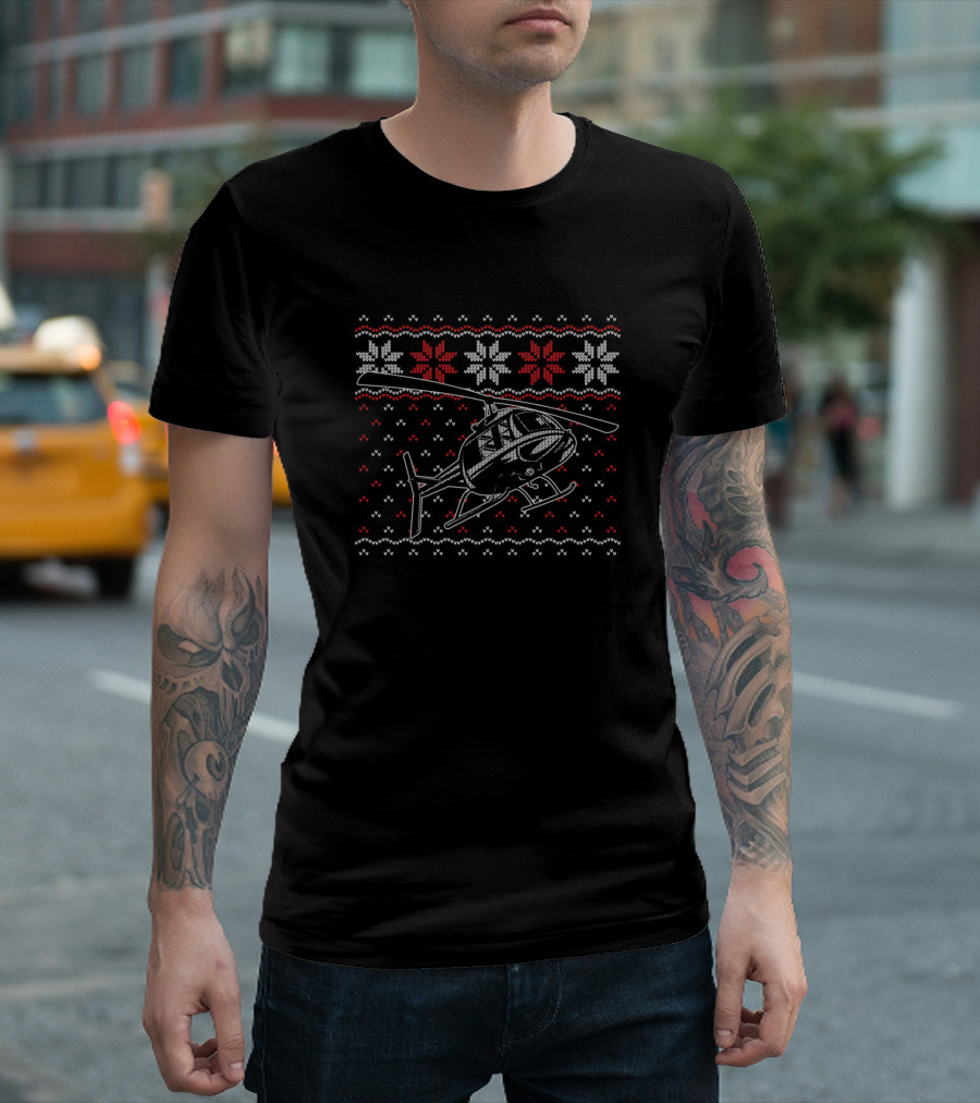 Santa Helicopter Ugly Christmas T-Shirt
