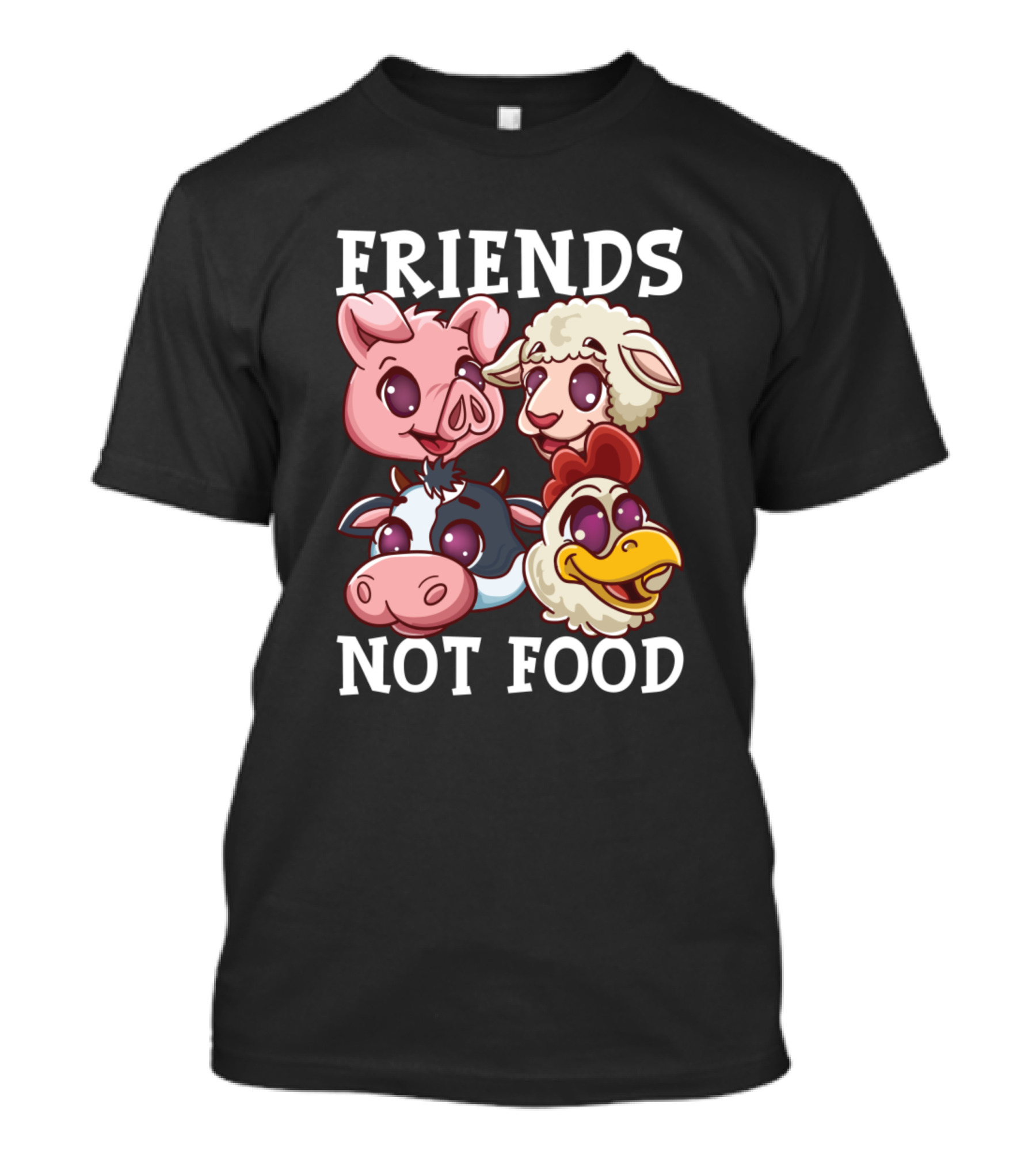 Friends Not Food Funny Vegan Pig Sheep Cow Chicken Animal Lover T-Shirt