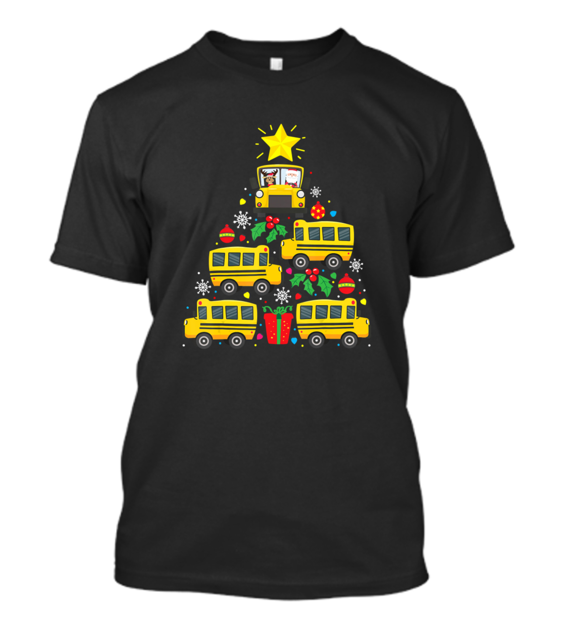 Funny School Bus Driver Christmas Tree Ornament Santa School Buses Snowflakes T-Shirt