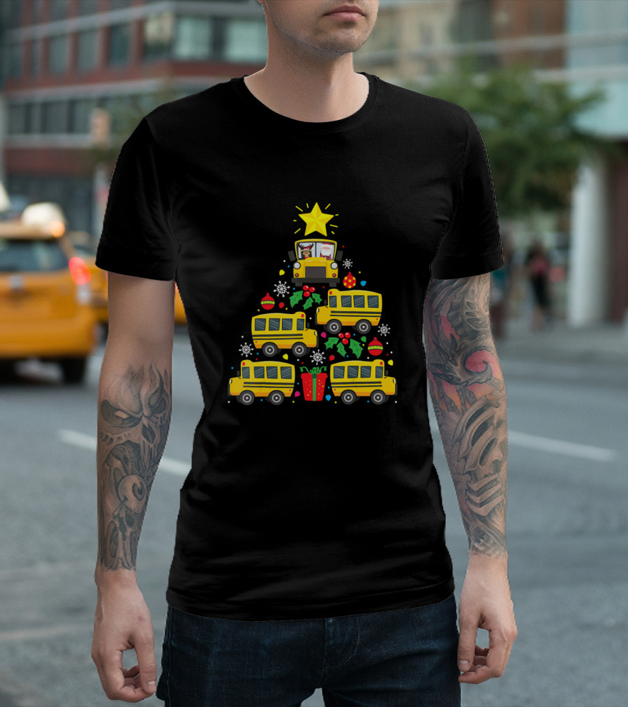 Funny School Bus Driver Christmas Tree Ornament Santa School Buses Snowflakes T-Shirt