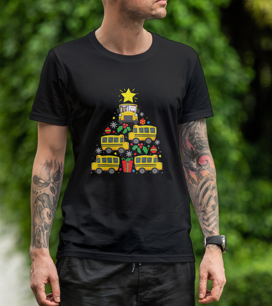 Funny School Bus Driver Christmas Tree Ornament Santa School Buses Snowflakes T-Shirt