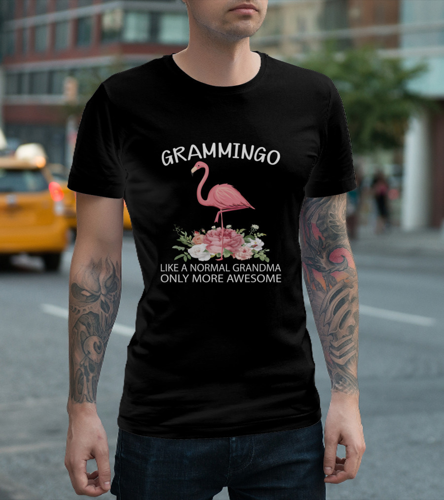 Grammingo Like A Normal Grandma Only More Awesome Pink Flamingo Floral T-Shirt
