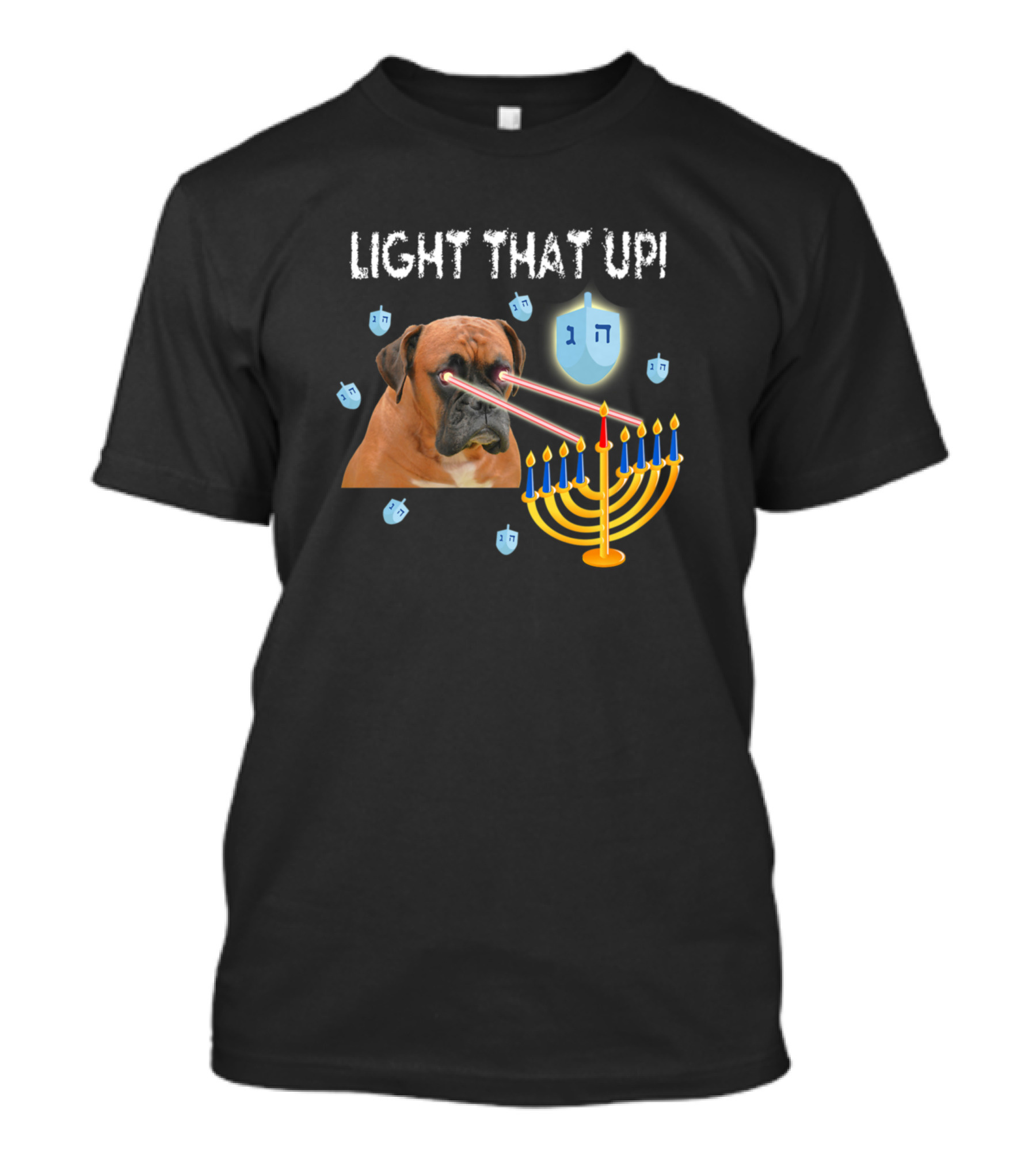 Light That Up Hanukkah Funny Boxer Dog Menorah Dreidel T-Shirt