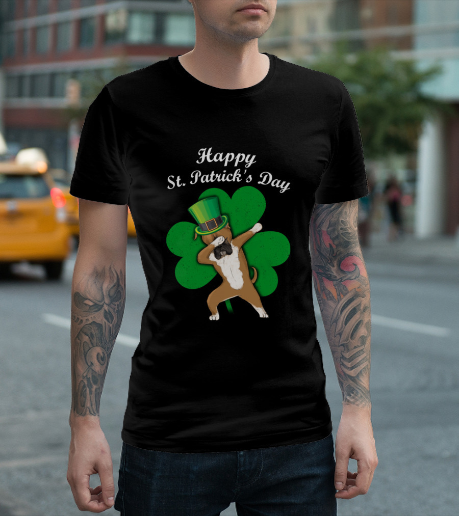 Happy St Patrick's Day Boxer Dabbing with Shamrock and Green Hat T-Shirt