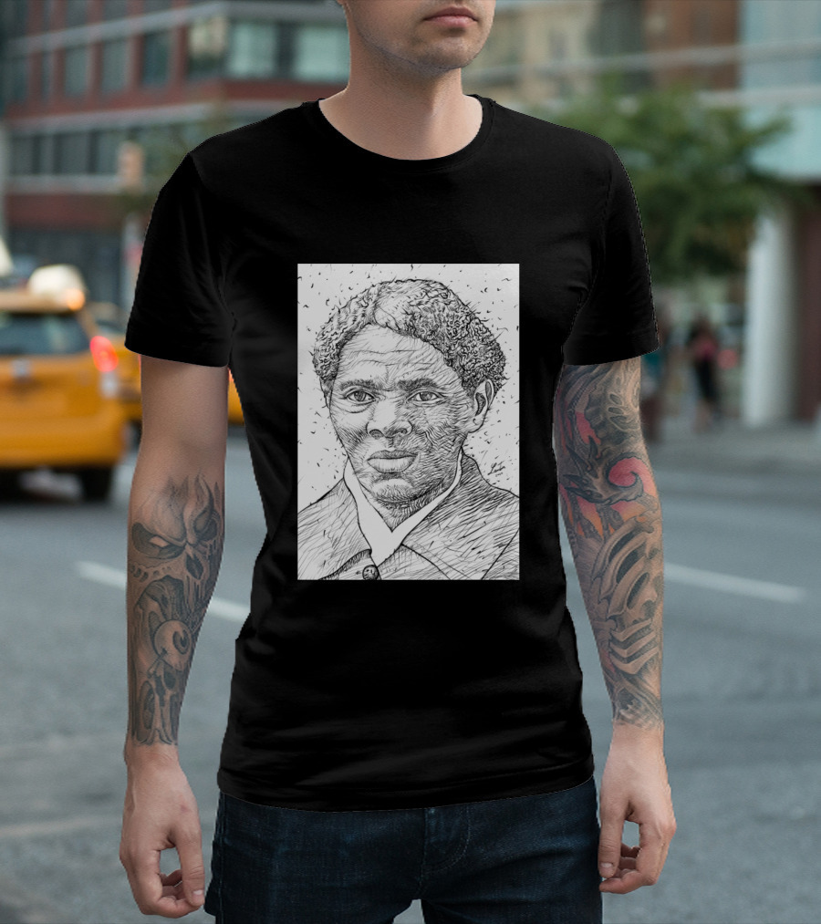 Harriet Tubman Ink Portrait Line Drawing Face Detail T-Shirt