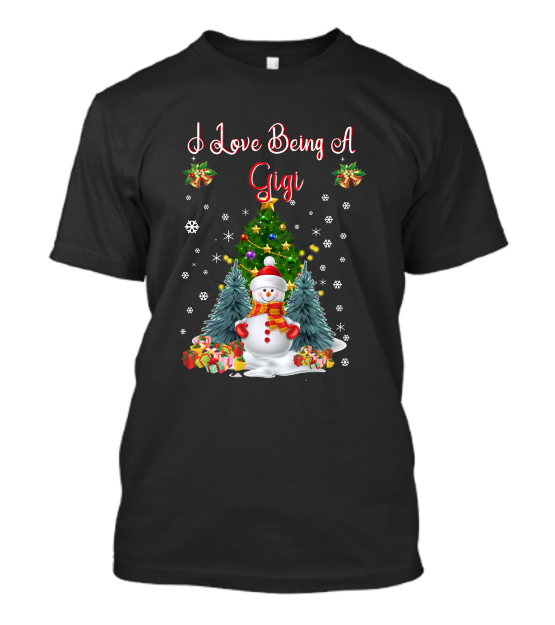 I Love Being A Gigi Christmas Snowman With Tree And Gifts T-Shirt