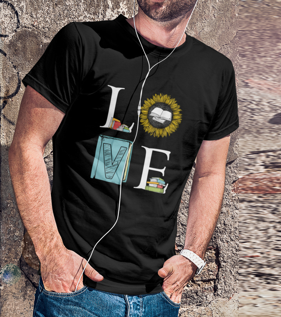 Love Book Lover Nerd Reading Books Sunflower T-Shirt