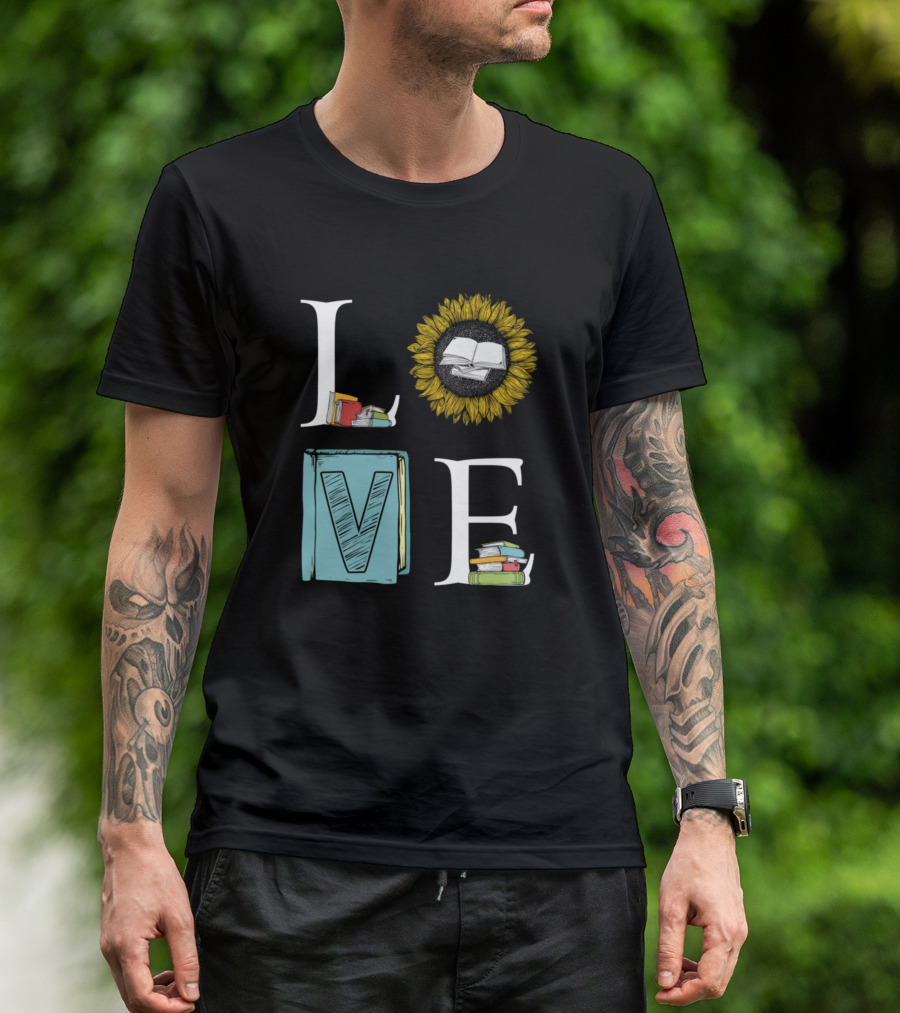 Love Book Lover Nerd Reading Books Sunflower T-Shirt