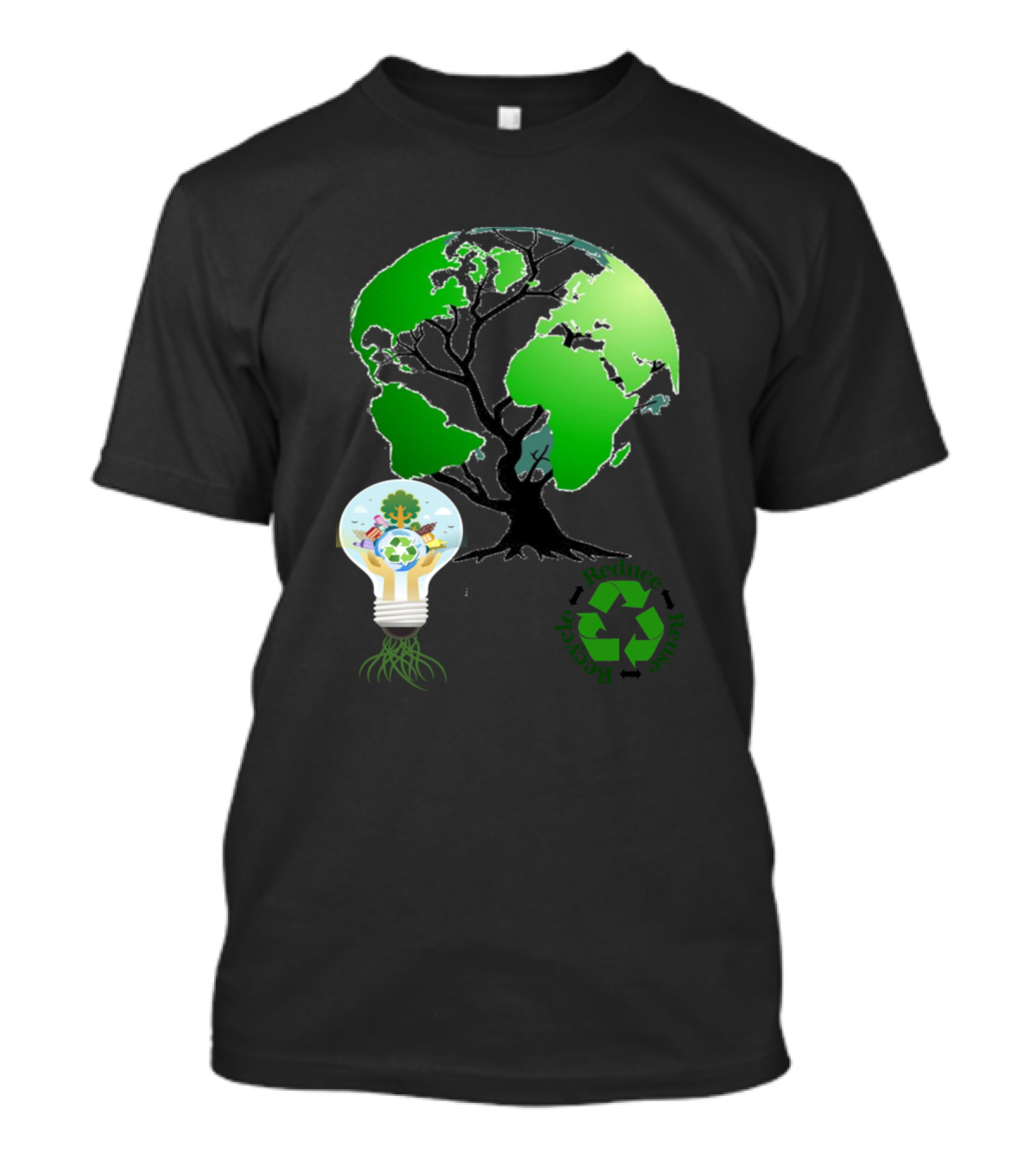 Recycle Reduce Reuse Earth Tree Light Bulb T-Shirt