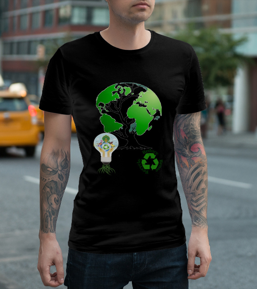Recycle Reduce Reuse Earth Tree Light Bulb T-Shirt