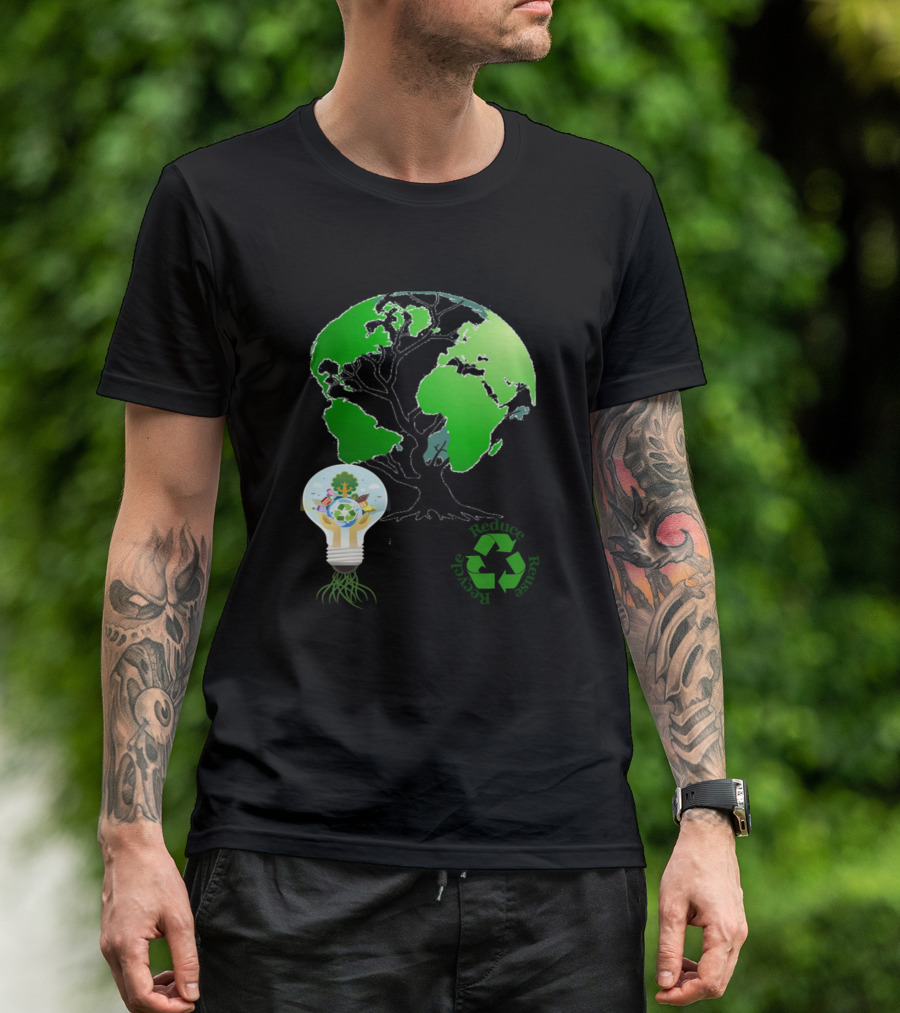 Recycle Reduce Reuse Earth Tree Light Bulb T-Shirt