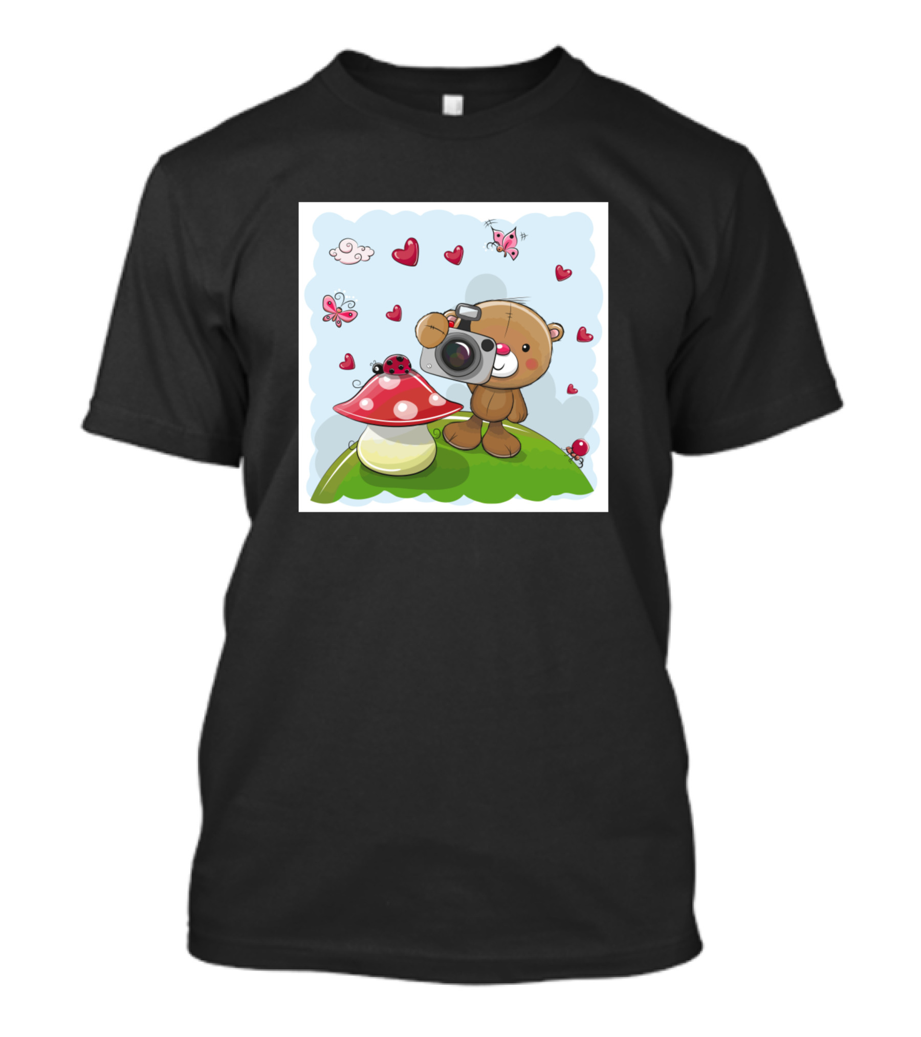 Teddy Bear Photography With Camera And Ladybug On Mushroom T-Shirt