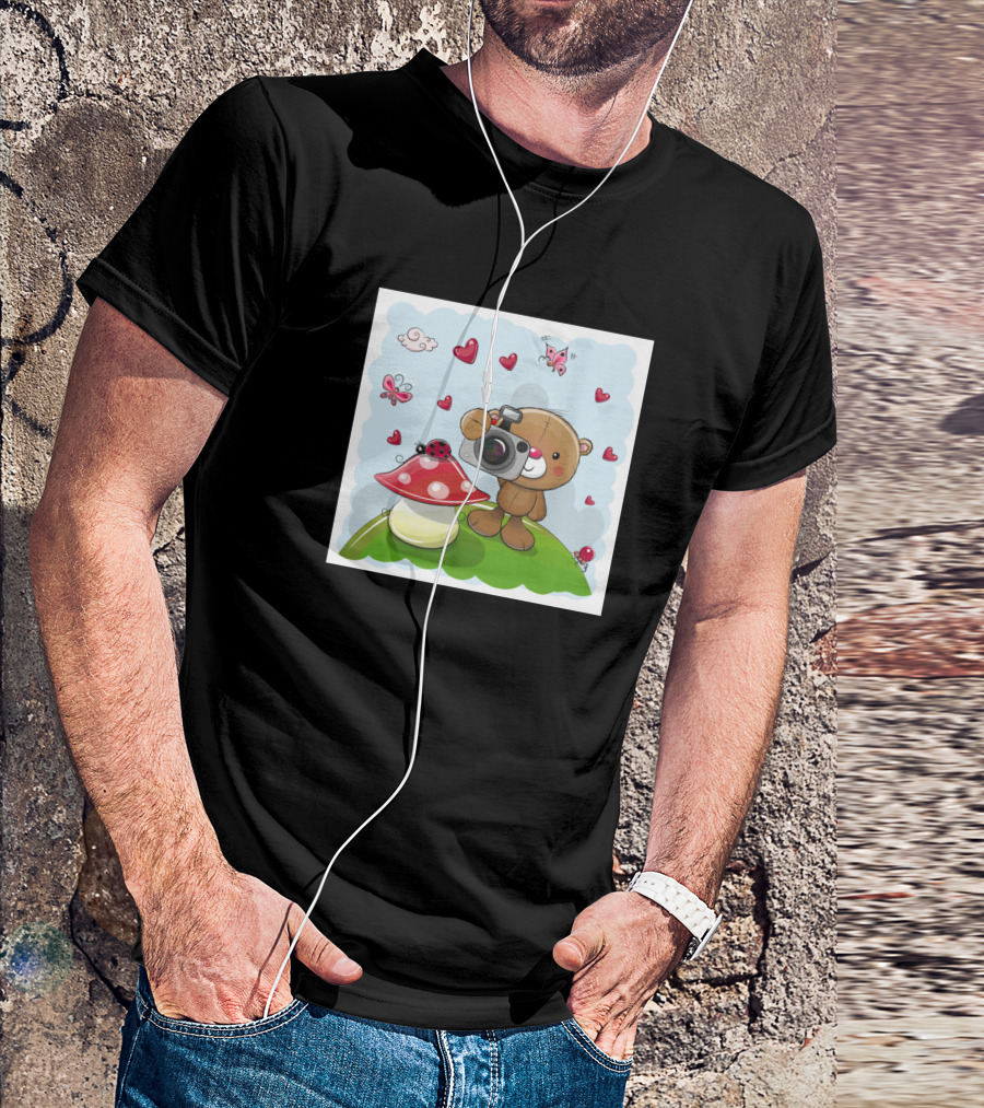 Teddy Bear Photography With Camera And Ladybug On Mushroom T-Shirt