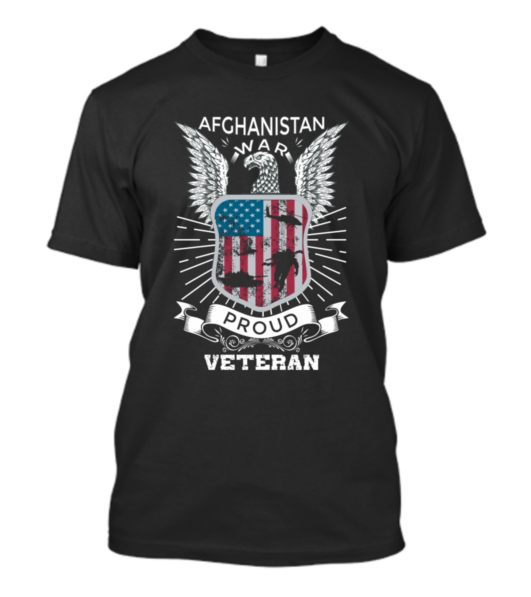 AFGHANISTAN WAR PROUD VETERAN WITH EAGLE AND AMERICAN FLAG SHIELD T-Shirt