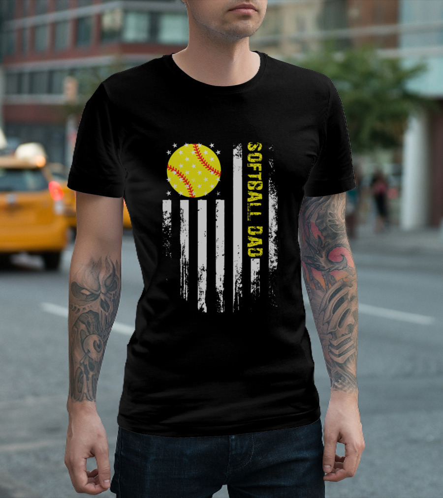 Softball Dad Stars and Stripes Baseball T-Shirt