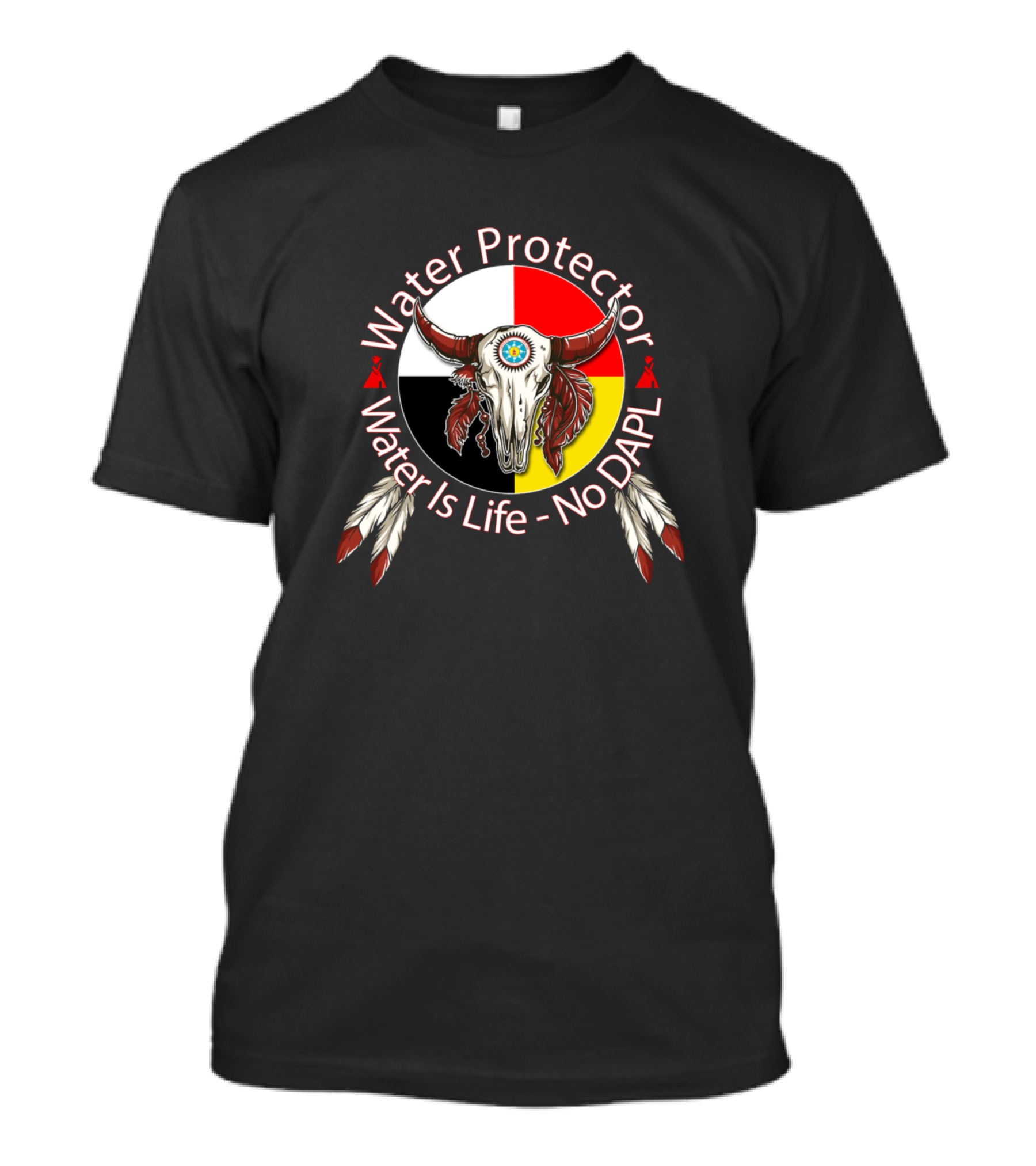 Water Protector NoDAPL Water Is Life Skull Feathers T-Shirt