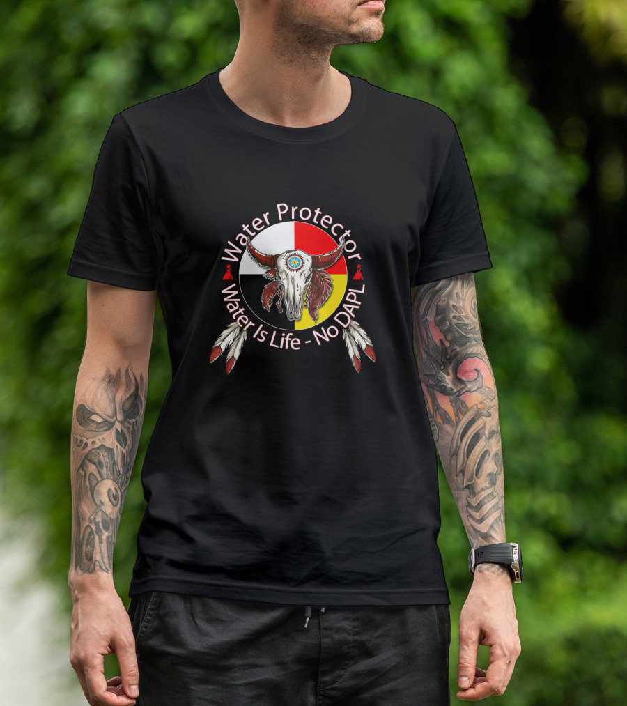 Water Protector NoDAPL Water Is Life Skull Feathers T-Shirt