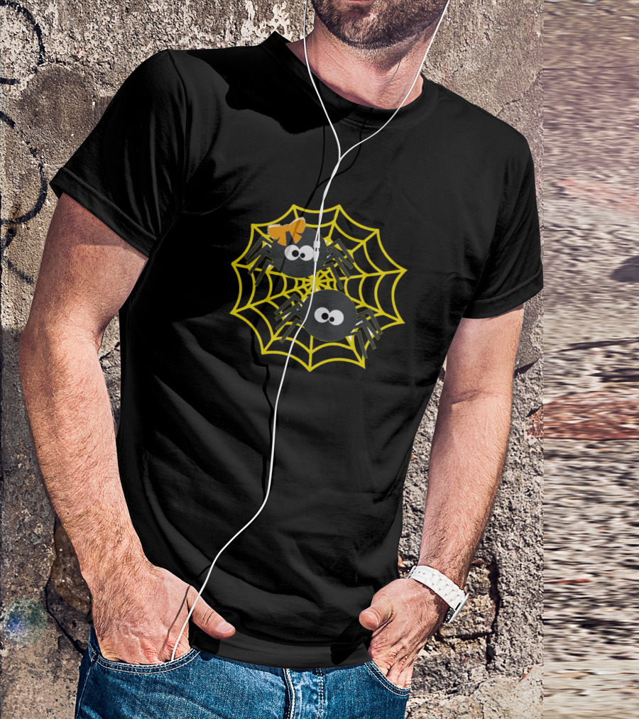 Cute Couple Spides On Yellow Spider Web T-Shirt