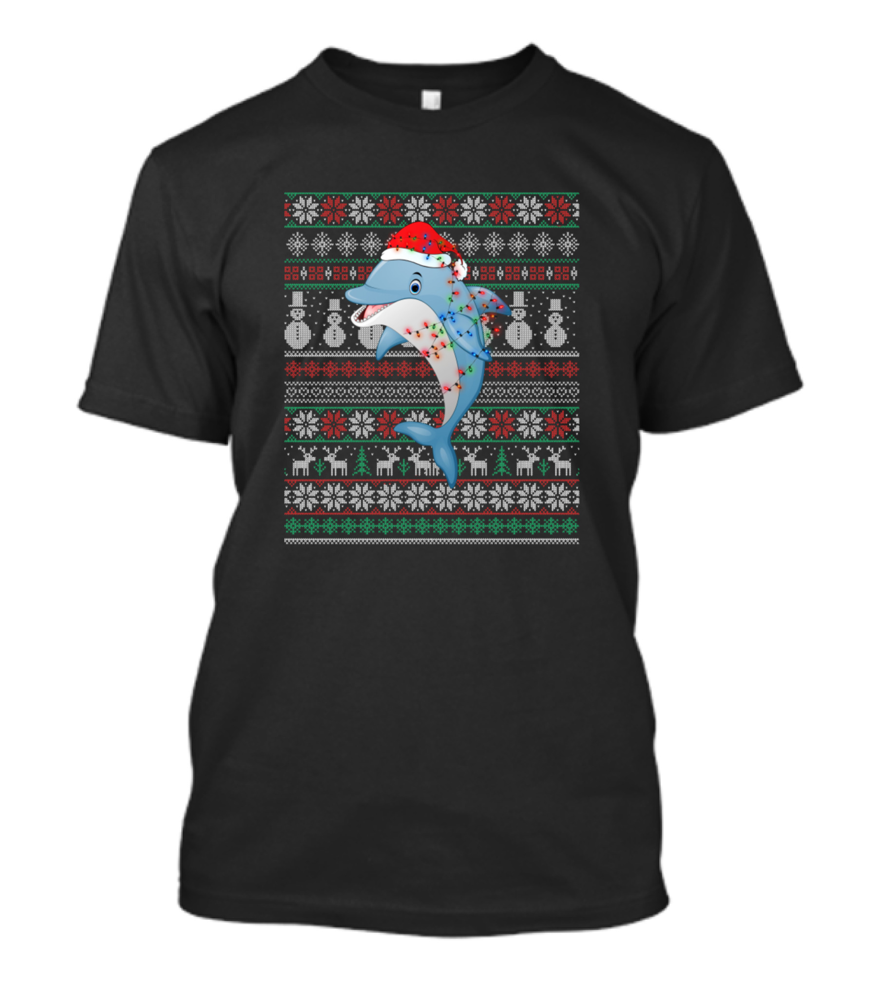 Dolphin Santa Ugly Christmas Sweater Holiday Reindeer Snowman T-Shirt