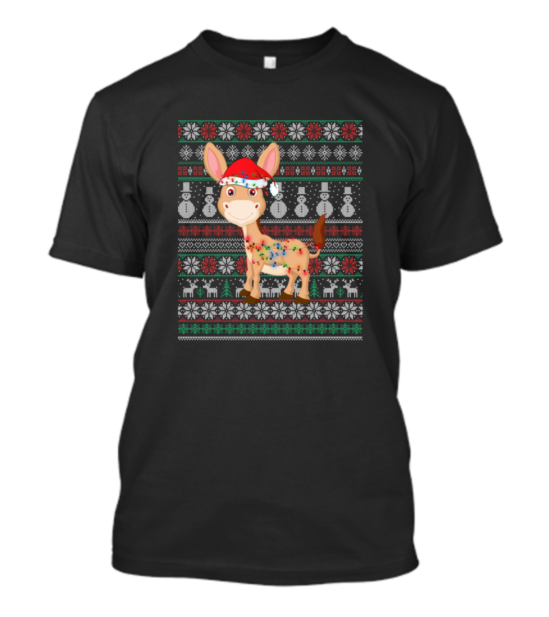 Ugly Christmas Donkey With Santa Hat And Holiday Lights T-Shirt