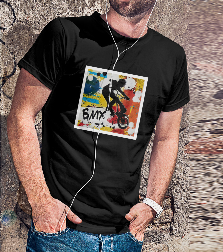 BMX Extreme Sports Colorful Silhouette Stunt Biker T-Shirt