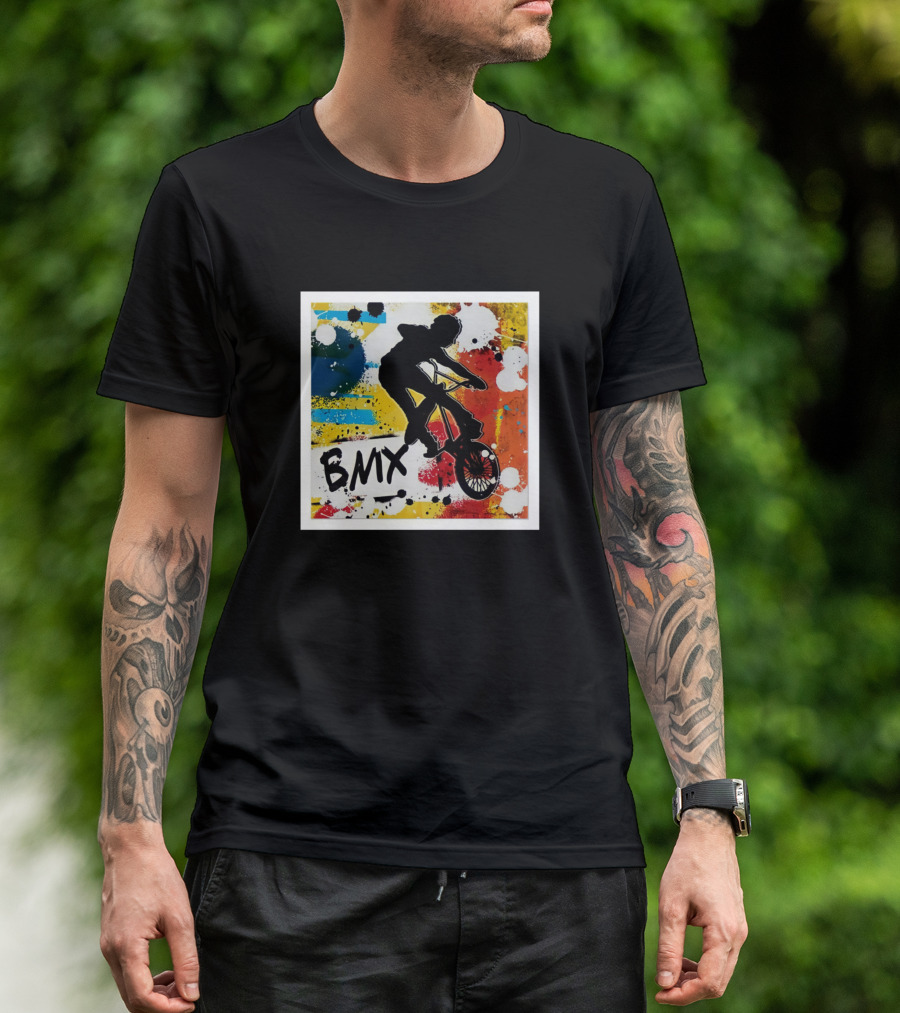 BMX Extreme Sports Colorful Silhouette Stunt Biker T-Shirt