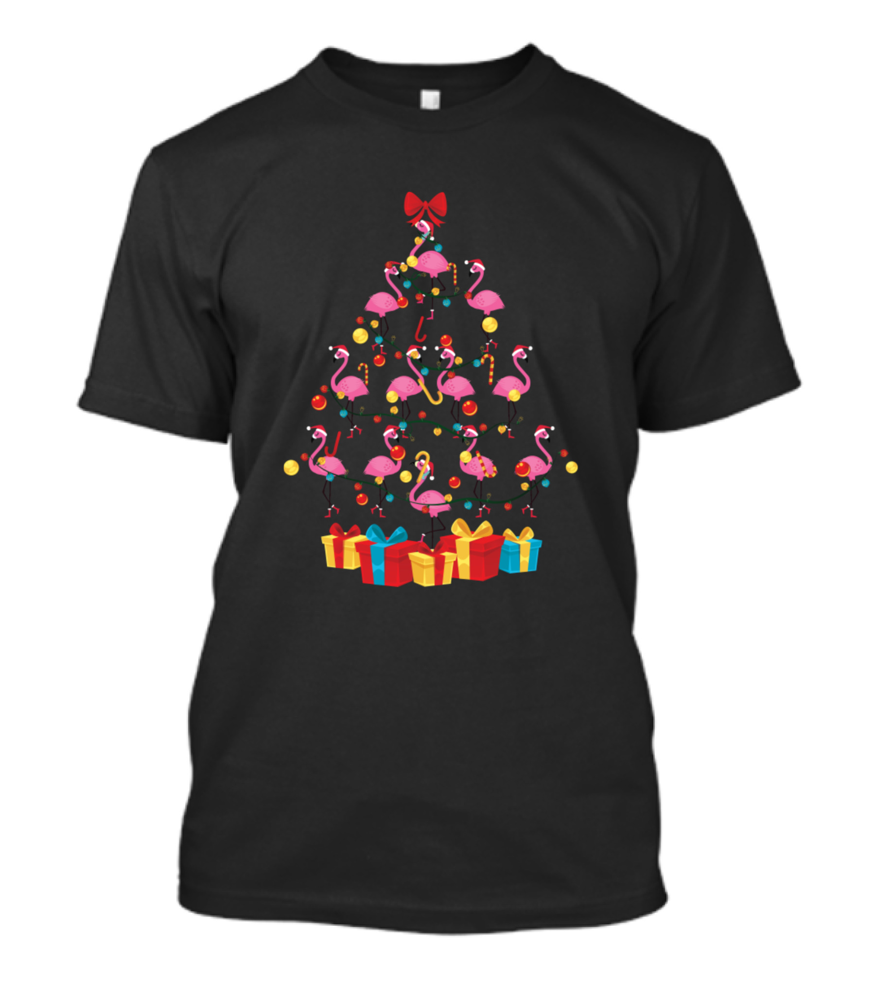 Flamingo Pink Santa Birds Xmas Tree Ornaments Holiday Gifts T-Shirt